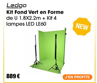 LedGo Kit Fond Vert en Forme de U 1.8X2.2m + Kit 4 lampes LED LE60 
