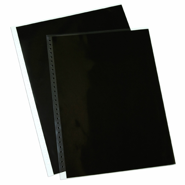 10 pochettes multi-perforées en polyester avec feuillets perforés noirs - 24x32cm