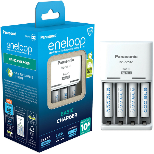 Chargeur Eneloop Basic + 4 piles AA rechargeables Eneloop 2000mAh