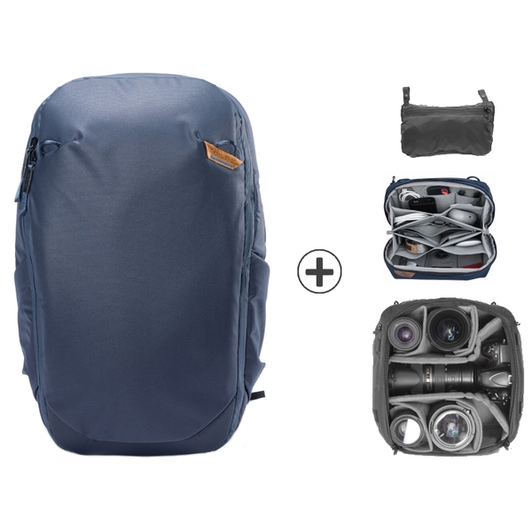 Travel Backpack 30L Midnight Blue + Camera Cube Medium + Tech Pouch + Rainfly