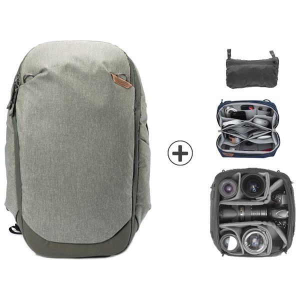Travel Backpack 30L Sage + Camera Cube Medium + Tech Pouch + Rainfly
